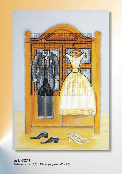 Cross stitch greetings card showing a Just Married design