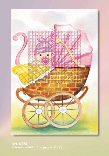 Cross stitch greetings card showing a Happy Birthday girl design