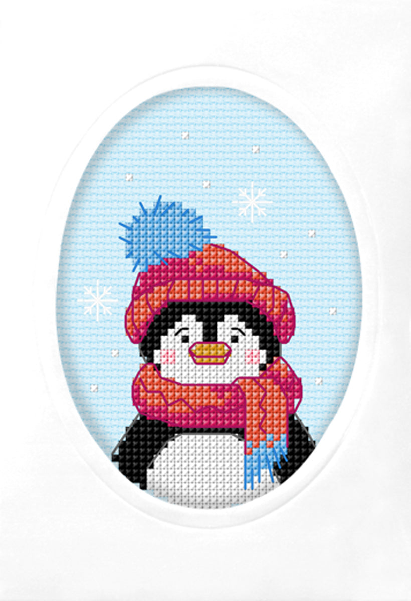 Orchidea cross stitch greetings card kit with a stitched penguin design