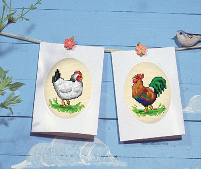 Orchidea cross stitch greetings card kit with a Cockerel design
