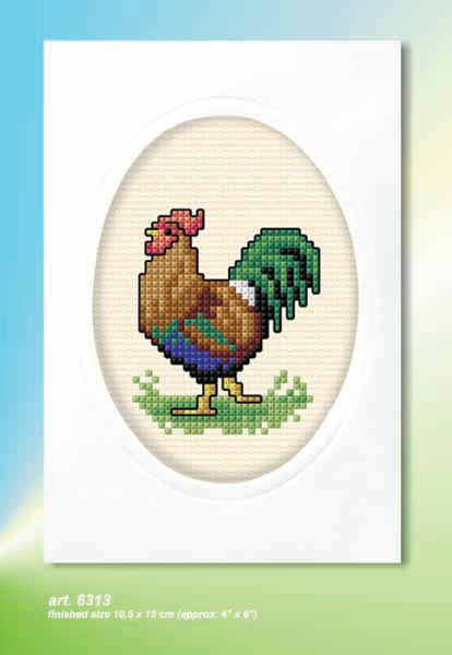 Orchidea cross stitch greetings card kit with a Cockerel design
