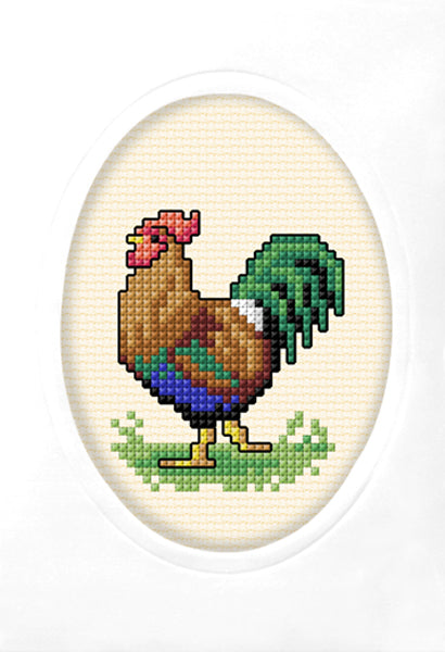 Orchidea cross stitch greetings card kit with a Cockerel design