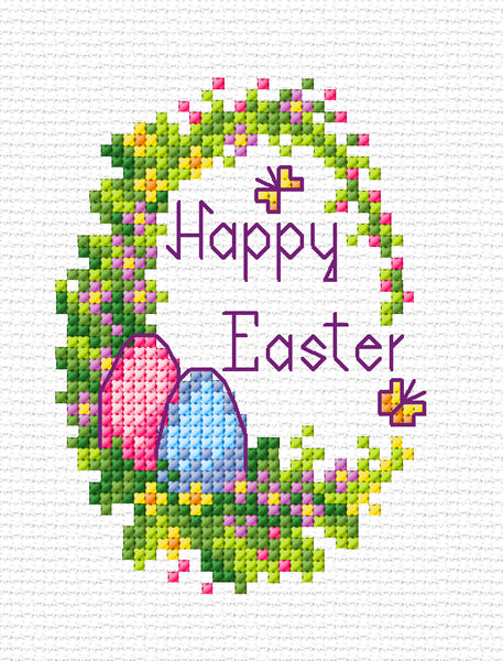 Orchidea cross stitch greetings card kit with a Happy Easter design
