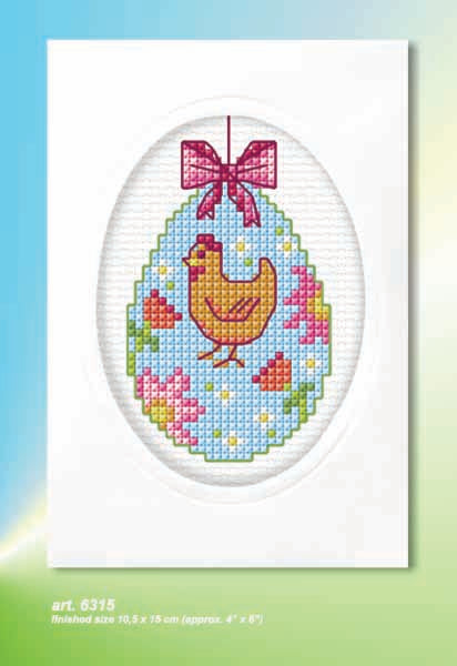 Orchidea cross stitch greetings card kit with a Easter Chick in Egg design
