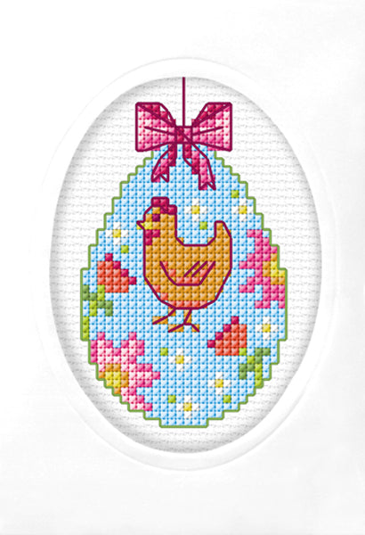 Orchidea cross stitch greetings card kit with a Easter Chick in Egg design
