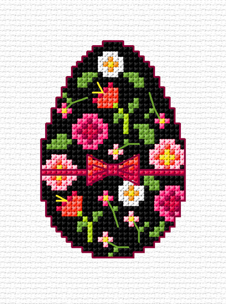 Orchidea cross stitch greetings card kit with a Black Easter Egg design