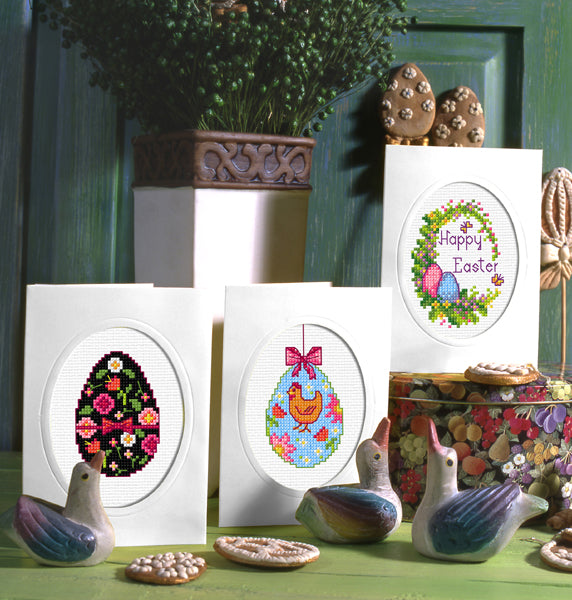 Orchidea cross stitch greetings card kit with a Black Easter Egg design