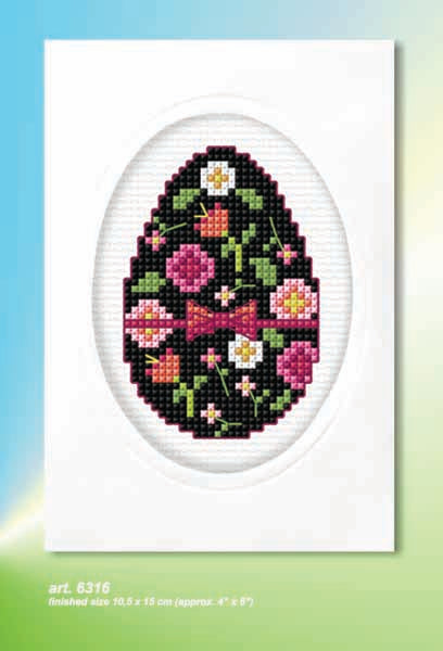 Orchidea cross stitch greetings card kit with a Black Easter Egg design