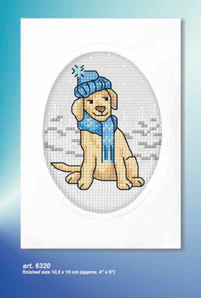 Orchidea cross stitch greetings card kit with a Dog in Scarf design