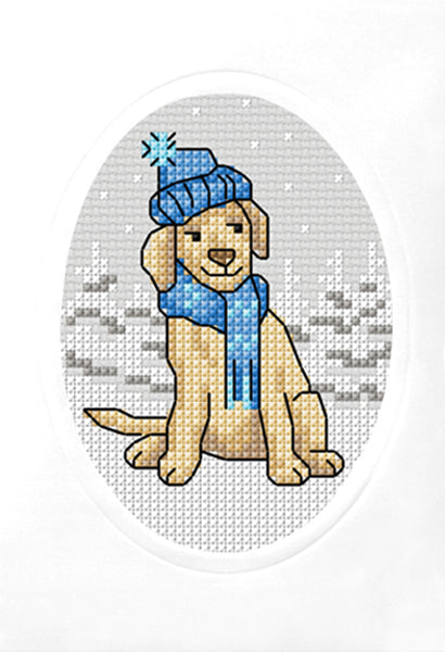 Orchidea cross stitch greetings card kit with a Dog in Scarf design