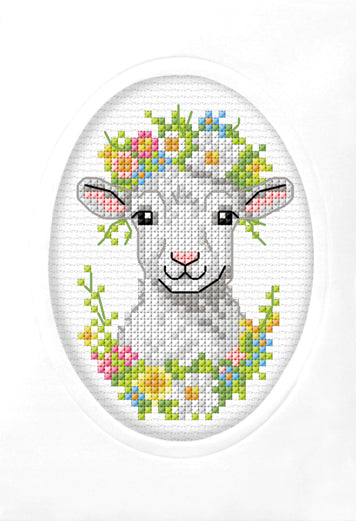 Orchidea cross stitch greetings card kit with a Sheep design
