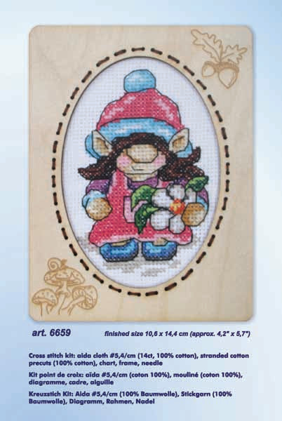 Orchidea Gonk 2 cross stitch kit in a plywood frame