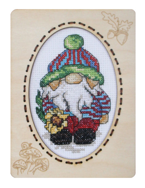 Orchidea Gonk 3 cross stitch kit in a plywood frame