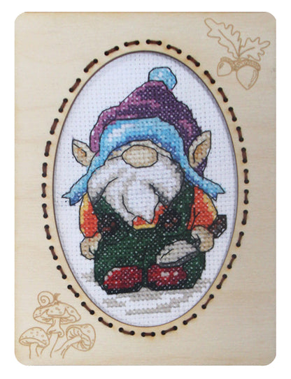 Orchidea Gonk 4 cross stitch kit in a plywood frame