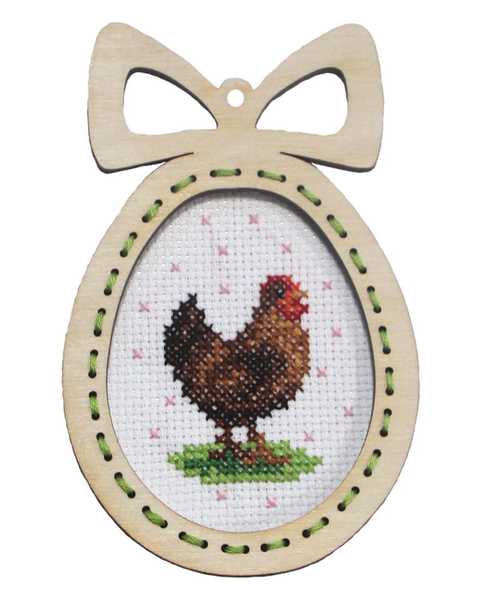 Orchidea Easter egg cross stitch kit with hen design in a plywood frame