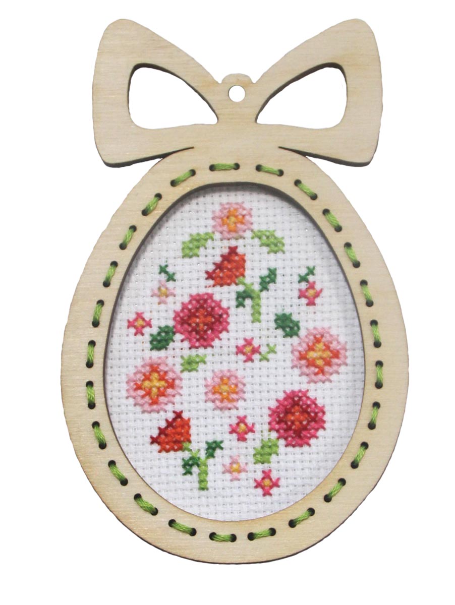 Orchidea Easter egg cross stitch kit with spring flowers design in a plywood frame