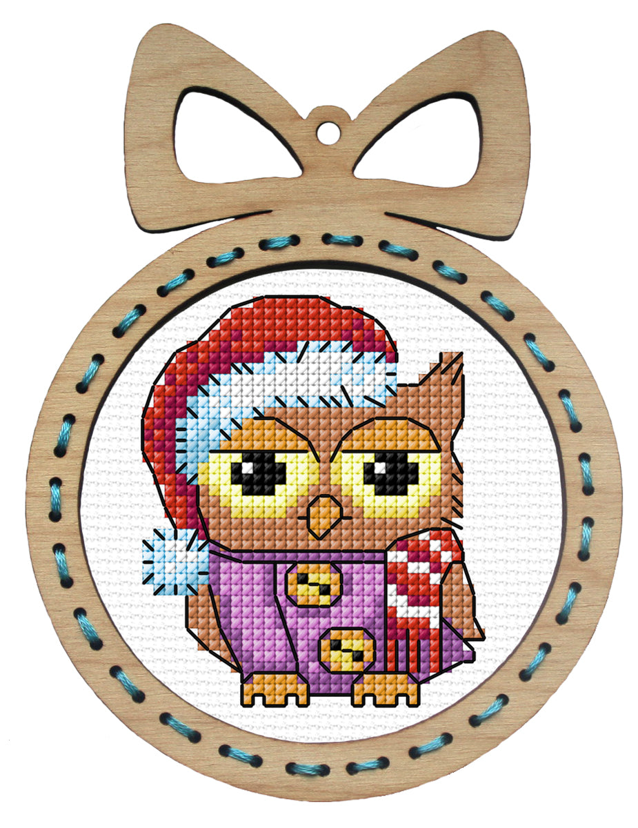 Orchidea owl cross stitch kit in a plywood frame