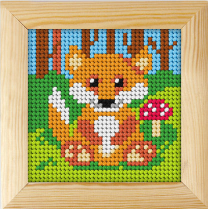 Orchidea needlepoint kit with a fox design in a wooden frame