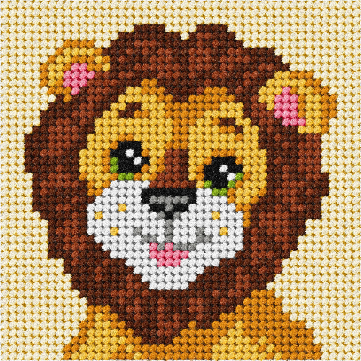Orchidea mini needlepoint kit showing a lion design in a wooden frame