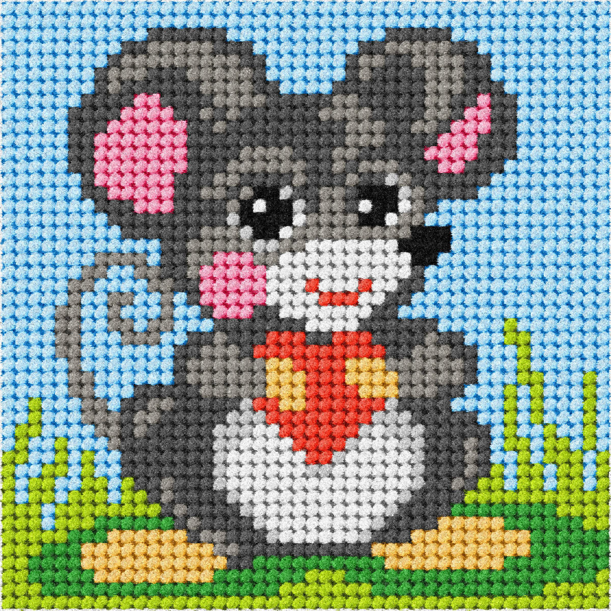 Orchidea mini needlepoint kit showing a mouse design in a wooden frame
