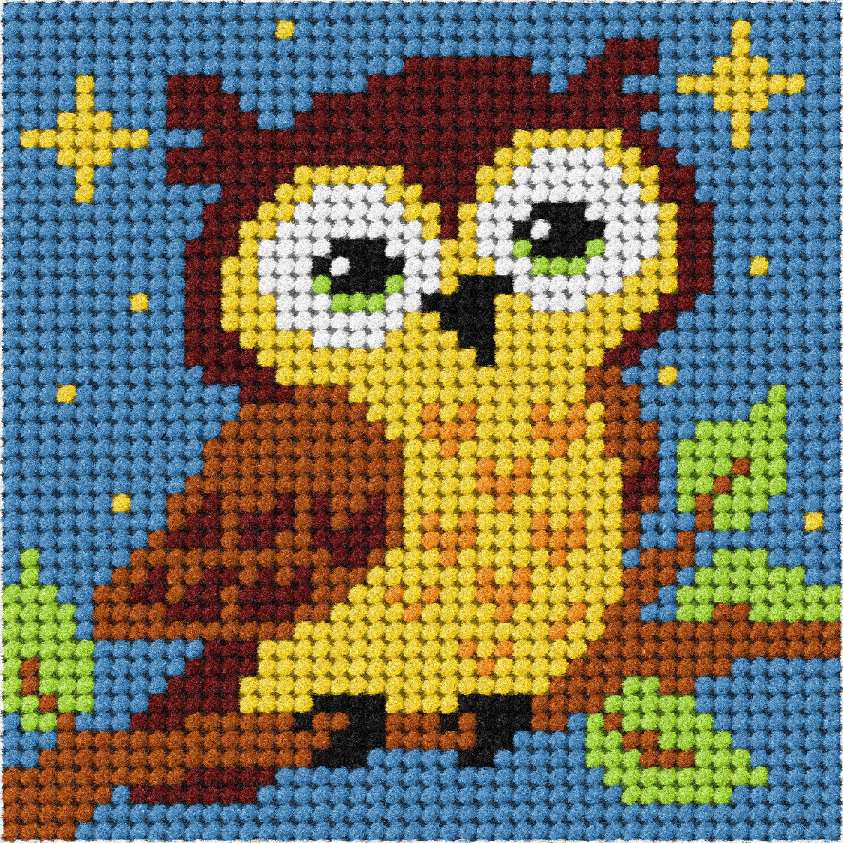 Orchidea mini needlepoint kit showing a owl design in a wooden frame