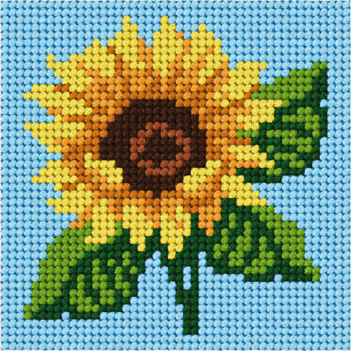 Orchidea mini needlepoint kit showing a sunflower design in a wooden frame