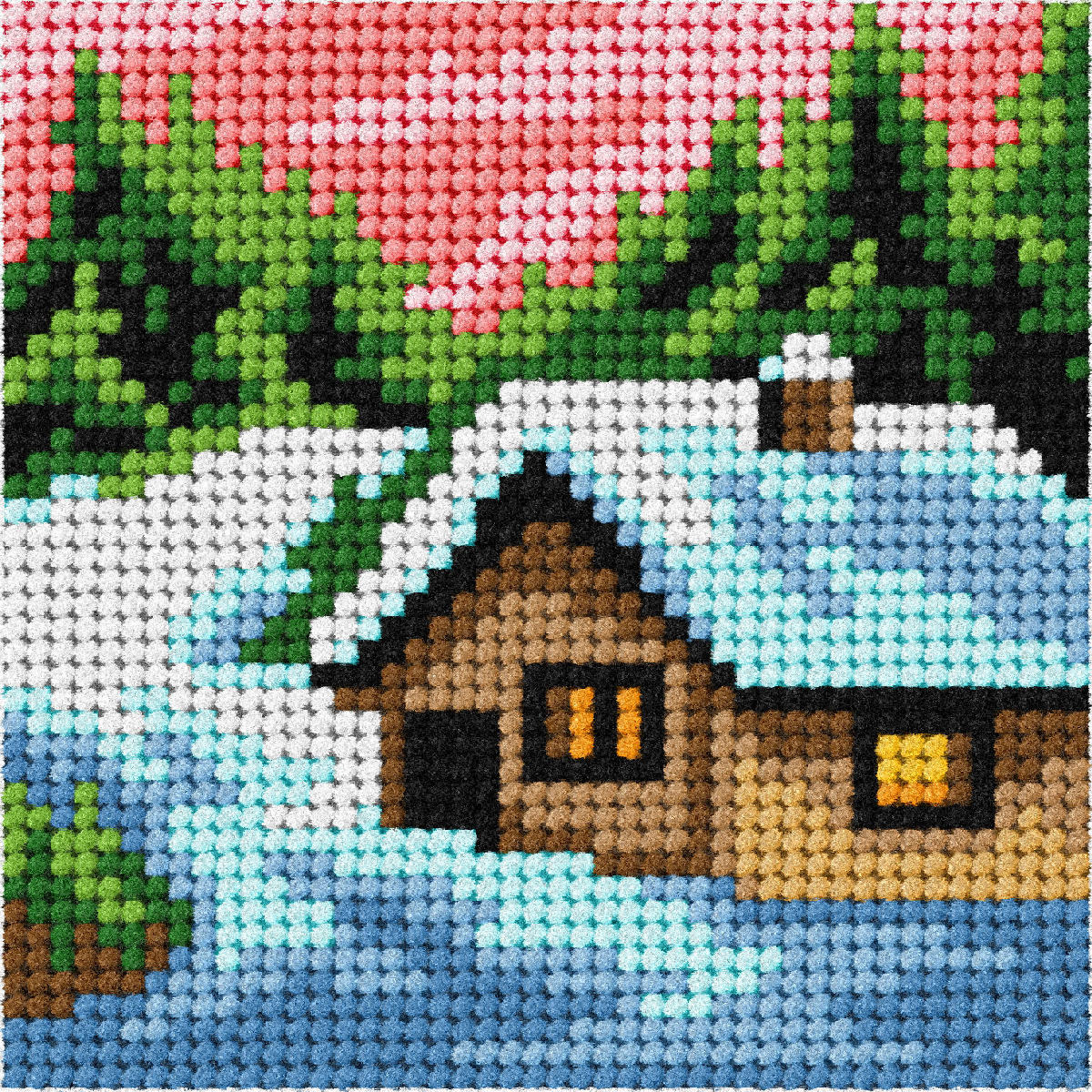 Orchidea mini needlepoint kit showing a winter landscape design in a wooden frame