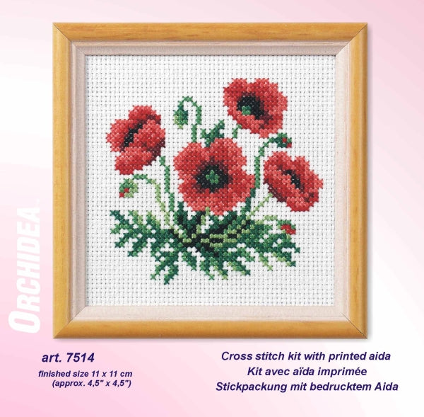 Orchidea poppy floral cross stitch kit design