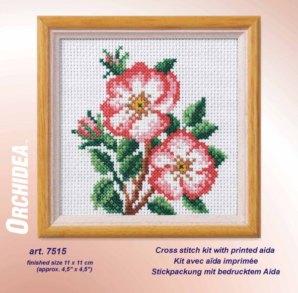 Orchidea dog rose floral cross stitch kit design
