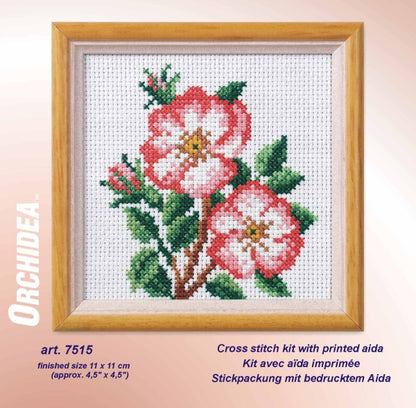 Orchidea dog rose floral cross stitch kit design