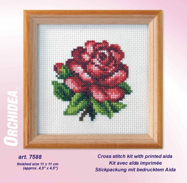 Orchidea red rose floral cross stitch kit design