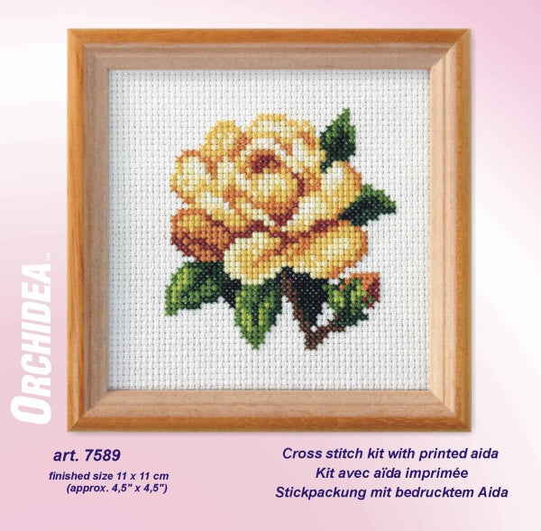 Orchidea yellow rose floral cross stitch kit design