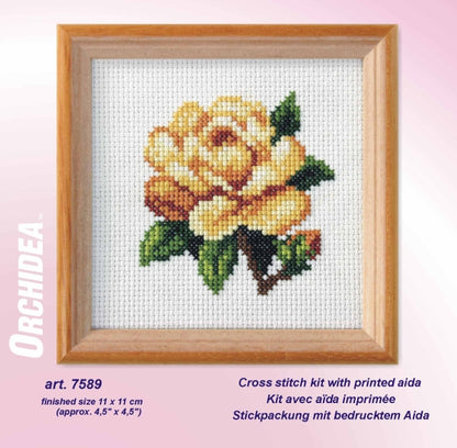 Orchidea yellow rose floral cross stitch kit design