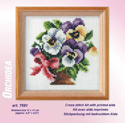 Orchidea pansies floral cross stitch kit design
