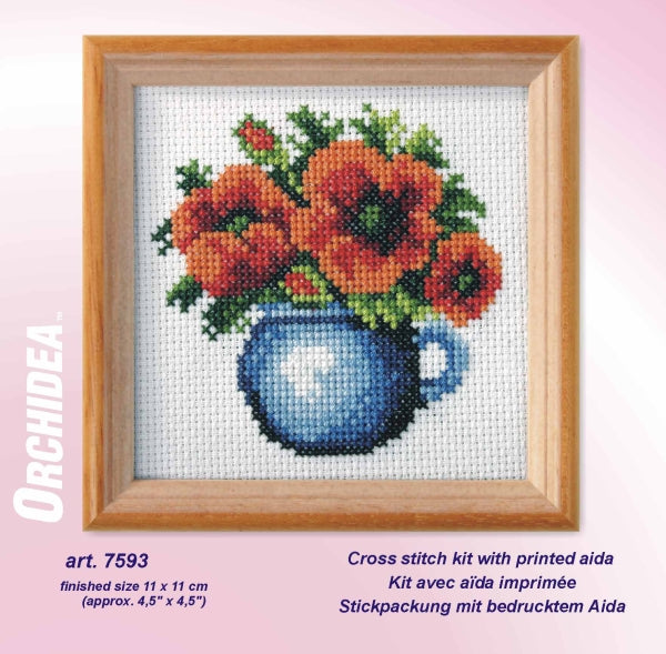 Orchidea poppies floral cross stitch kit design