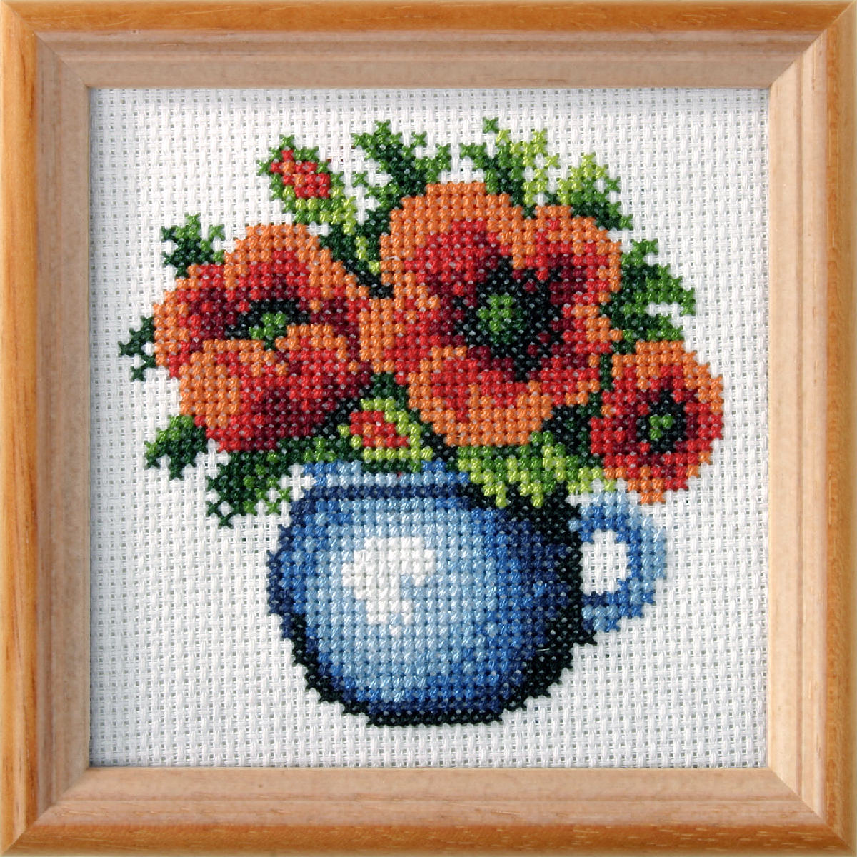 Orchidea poppies floral cross stitch kit design