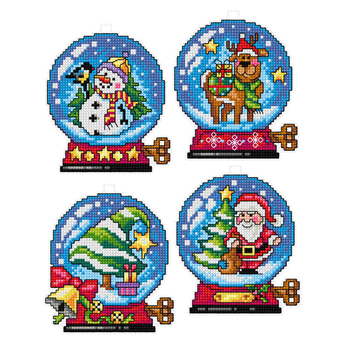 Set of 4 Christmas ornaments cross stitch decorations on plastic canvas