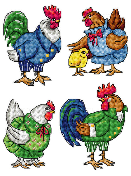 Set of 4 stitched hens plastic canvas decorations