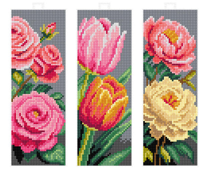 Set of 3 stitched flowers plastic canvas bookmarks