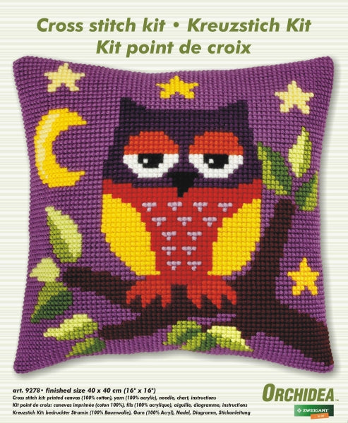 Finished cross stitch cushion with a owl design