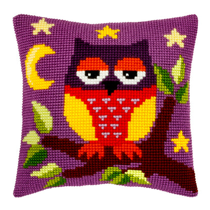 Finished cross stitch cushion with a owl design
