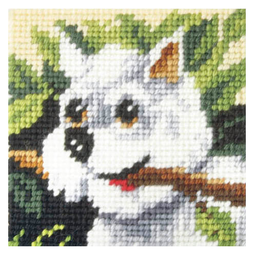 Finished beginner's needlepoint picture showing a best friend