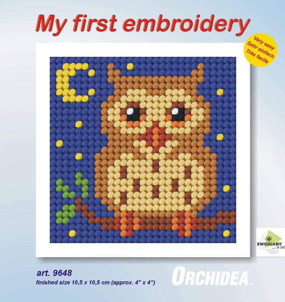 Orchidea My First Embroidery needlepoint kit with printed Owl design