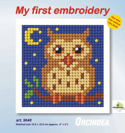 Orchidea My First Embroidery needlepoint kit with printed Owl design