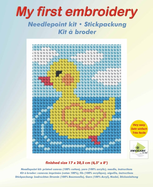 Orchidea My First Embroidery needlepoint kit with printed Baby Duck design