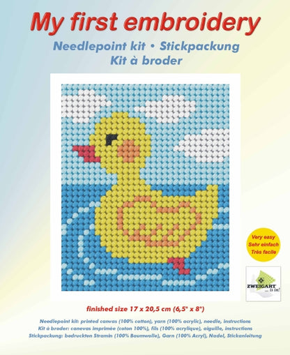 Orchidea My First Embroidery needlepoint kit with printed Baby Duck design