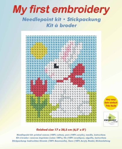Orchidea My First Embroidery needlepoint kit with printed Easter Bunny design