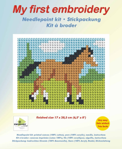 Orchidea My First Embroidery needlepoint kit with printed Foal design