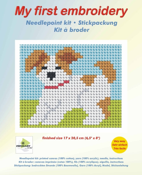 Orchidea My First Embroidery needlepoint kit with printed Puppy design