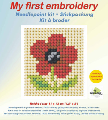 Orchidea My First Embroidery needlepoint kit with printed Poppy design